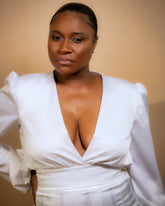 AdrianaPaige Satin Ballon Sleeve Blouse