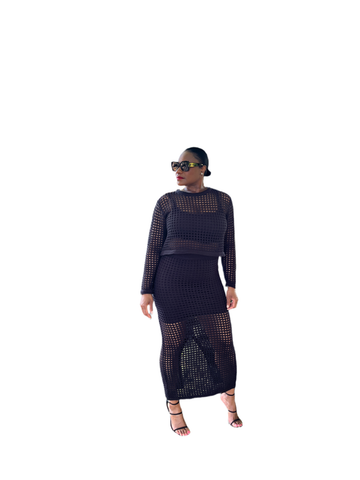 Black Crochet Long Sleeve Top