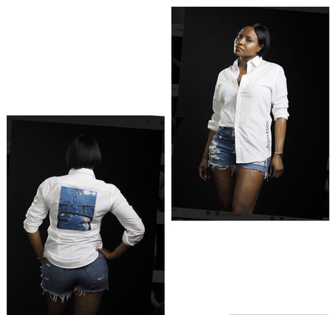 AdrianaPaige Graphic Button Down Shirts- White