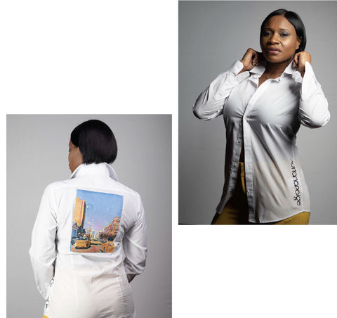 AdrianaPaige Graphic Button Down Shirts- White
