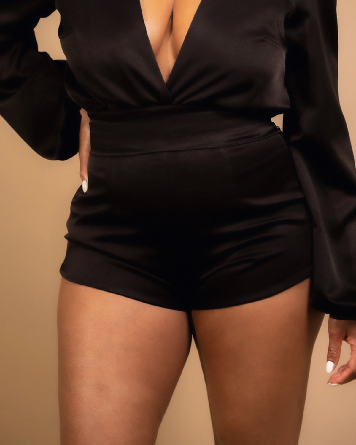 AdrianaPaige White Satin High Waisted Shorts